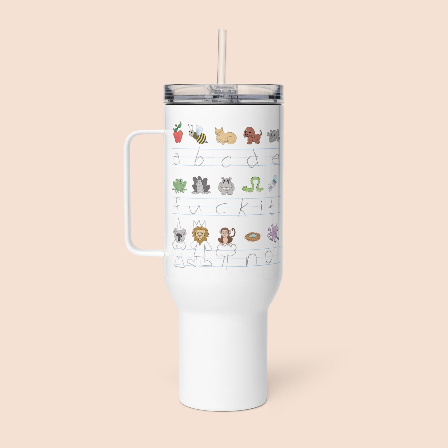 Demotivational Alphabet - Stainless Steel Travel Mug with Handle