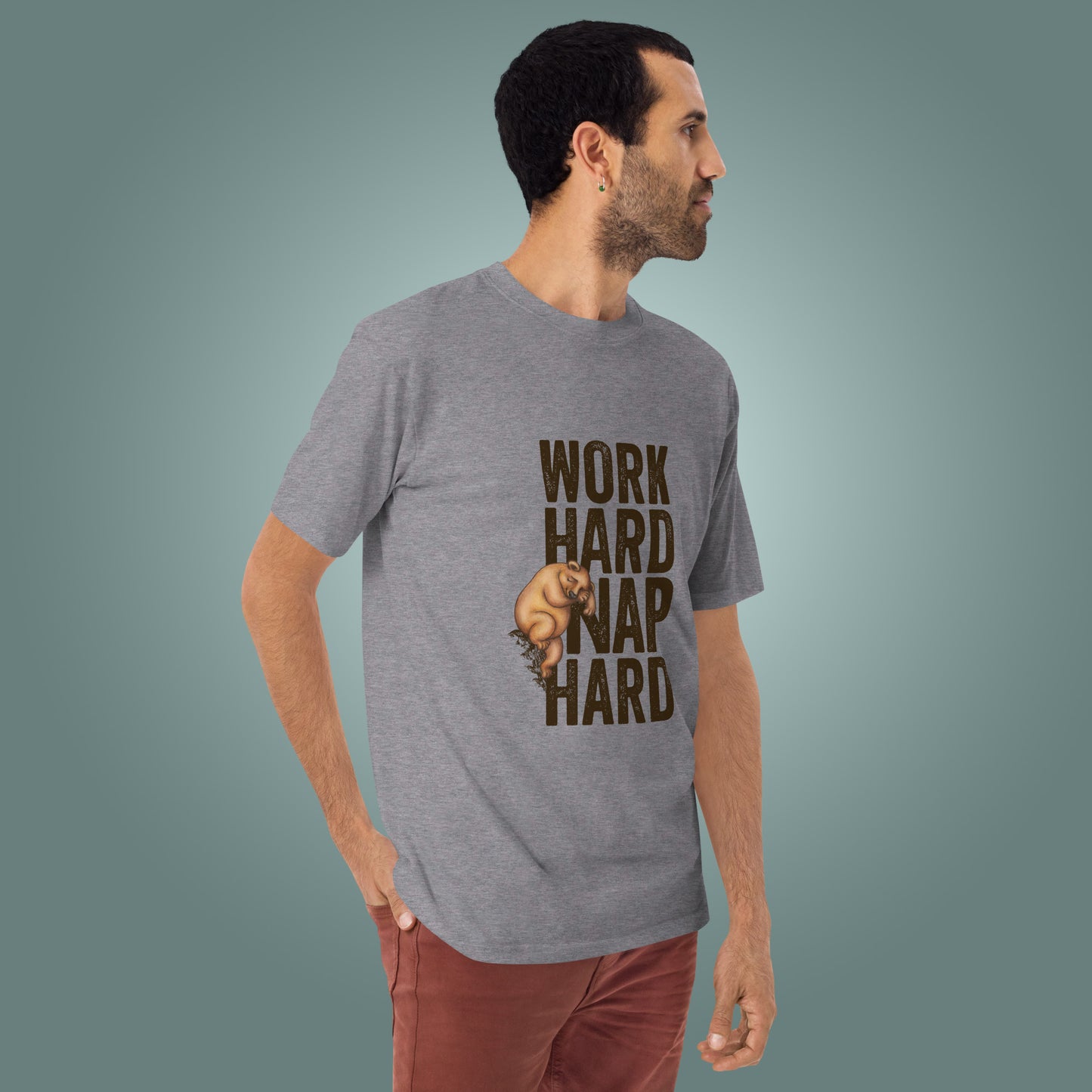 Work Hard, Nap Hard - Men’s Premium Heavyweight Cotton T-Shirt