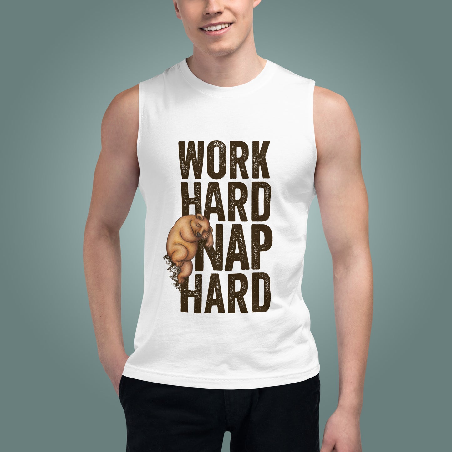 Work Hard, Nap Hard - Unisex High Neck Cotton Muscle Shirt