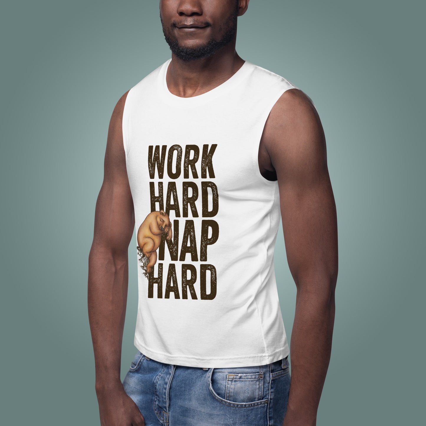 Work Hard, Nap Hard - Unisex High Neck Cotton Muscle Shirt