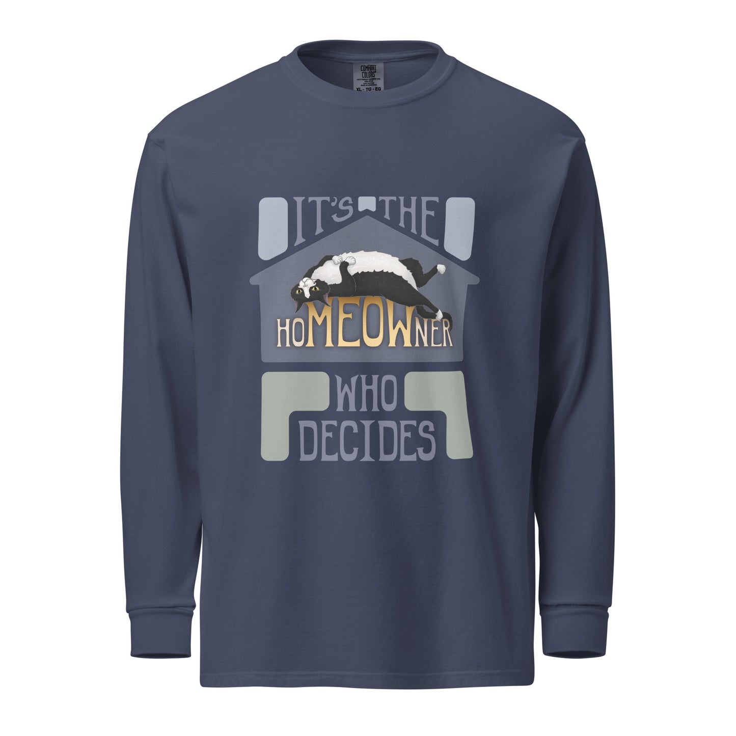 hoMEOWner - Unisex Long-Sleeve Heavyweight Cotton Shirt, Short Hair Tuxedo Cat