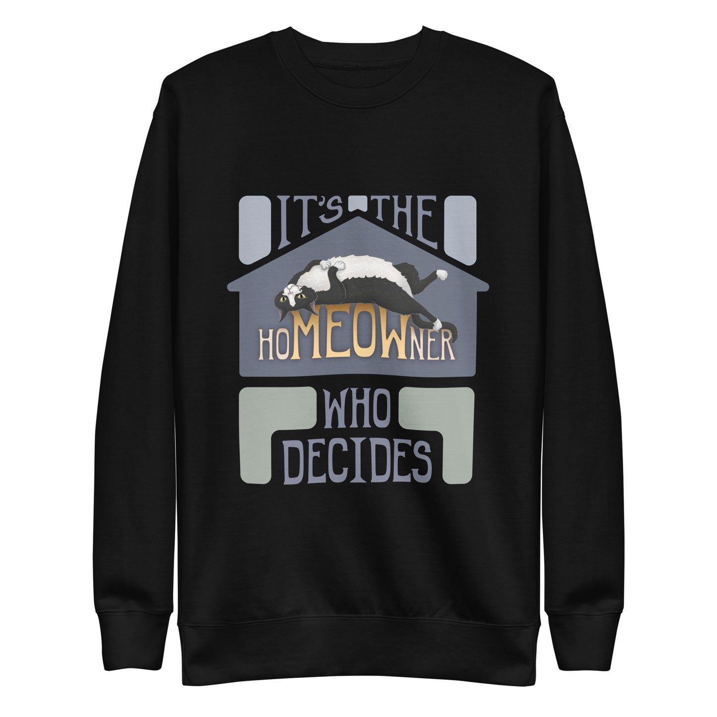 hoMEOWner - Unisex Premium Cotton Blend Sweatshirt, Short Hair Tuxedo Cat