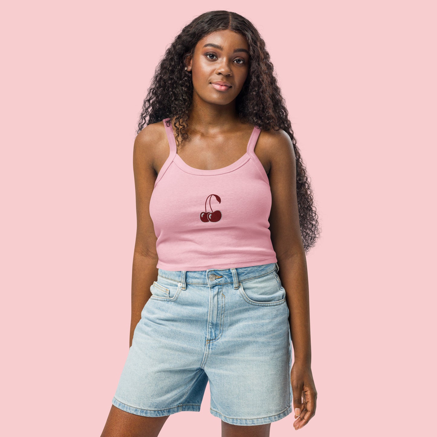 Cherry Classy Icon - Embroidered Women’s Micro-Rib Cotton Blend Tank Top