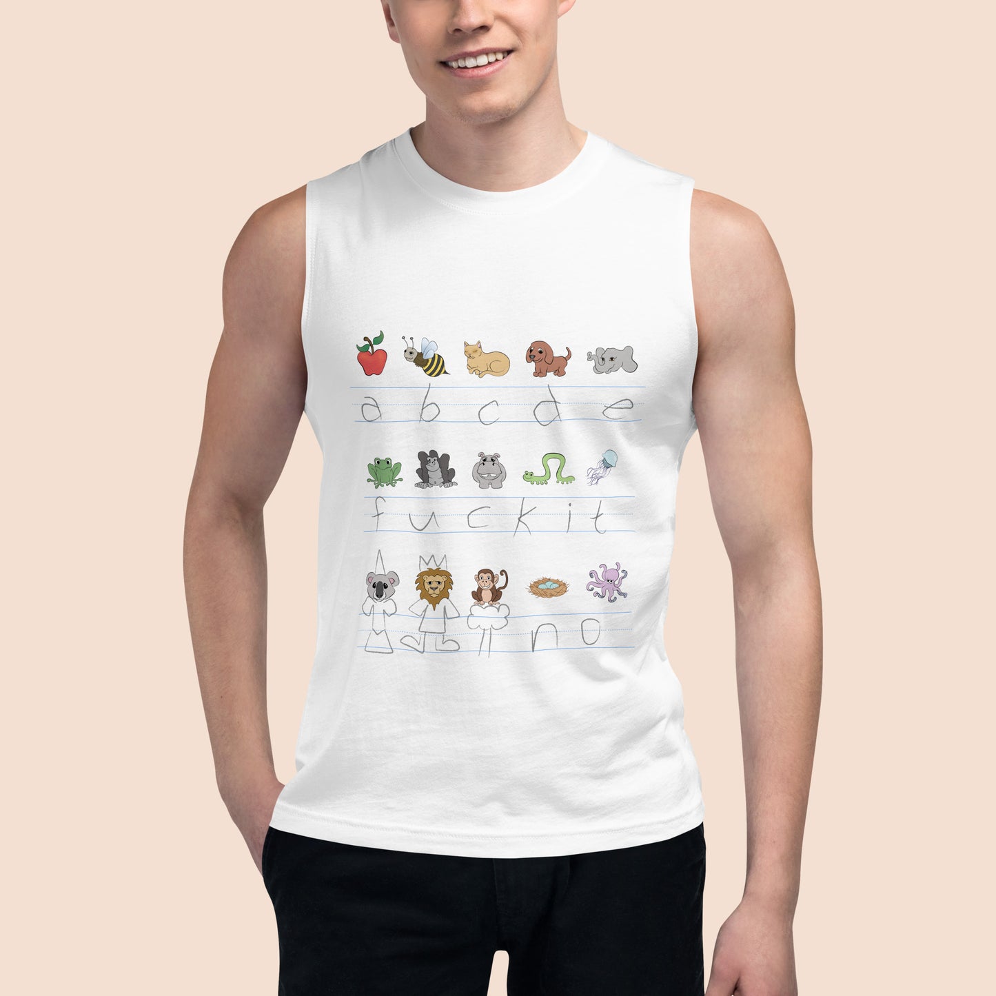 Demotivational Alphabet - Unisex High Neck Cotton Muscle Shirt