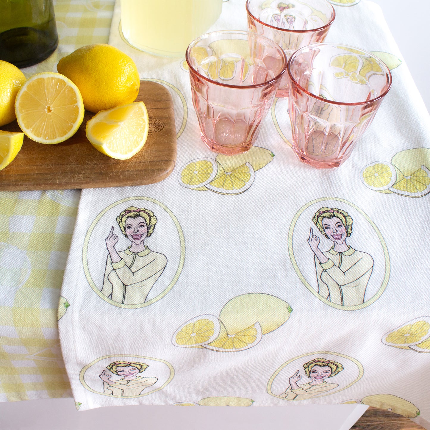 Lemon Gingham Checker Tea Towel