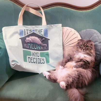 hoMEOWner - Large Cotton Tote - Long Hair Grey Cat