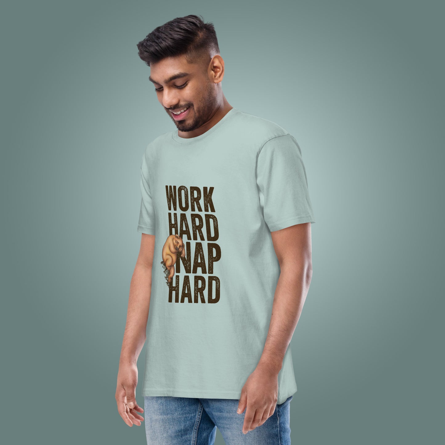 Work Hard, Nap Hard - Men’s Premium Heavyweight Cotton T-Shirt
