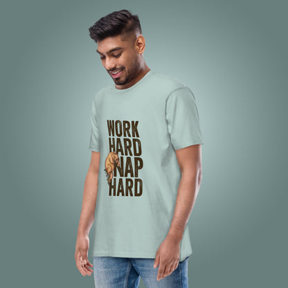 Work Hard, Nap Hard - Men’s Premium Heavyweight Cotton T-Shirt