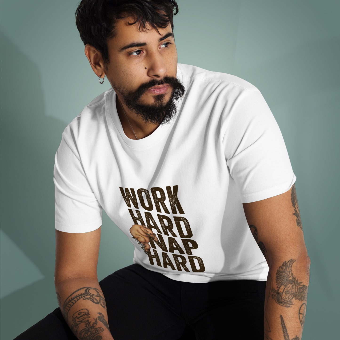 Work Hard, Nap Hard - Men’s Premium Heavyweight Cotton T-Shirt