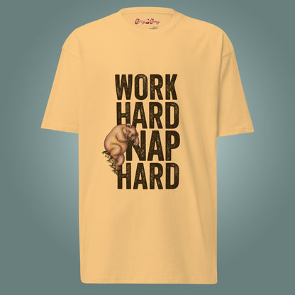 Work Hard, Nap Hard - Men’s Premium Heavyweight Cotton T-Shirt