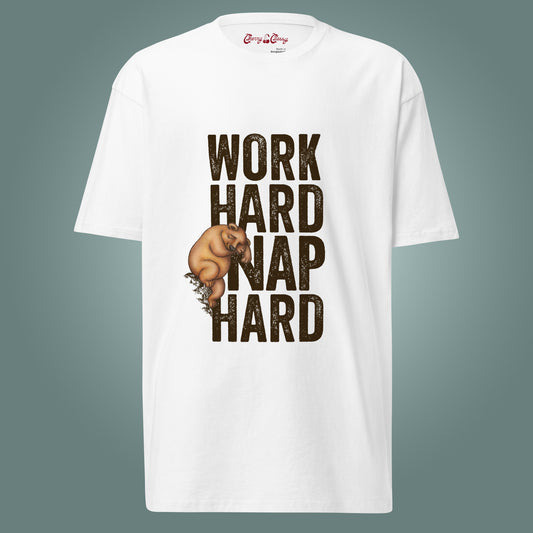 Work Hard, Nap Hard - Men’s Premium Heavyweight Cotton T-Shirt