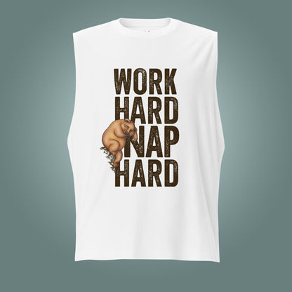 Work Hard, Nap Hard - Unisex High Neck Cotton Muscle Shirt