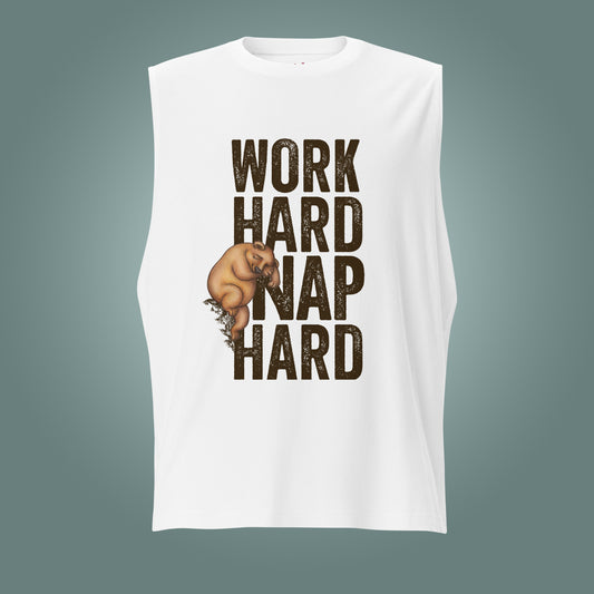 Work Hard, Nap Hard - Unisex High Neck Cotton Muscle Shirt