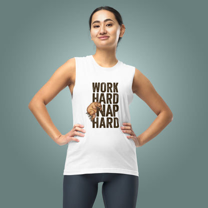 Work Hard, Nap Hard - Unisex High Neck Cotton Muscle Shirt