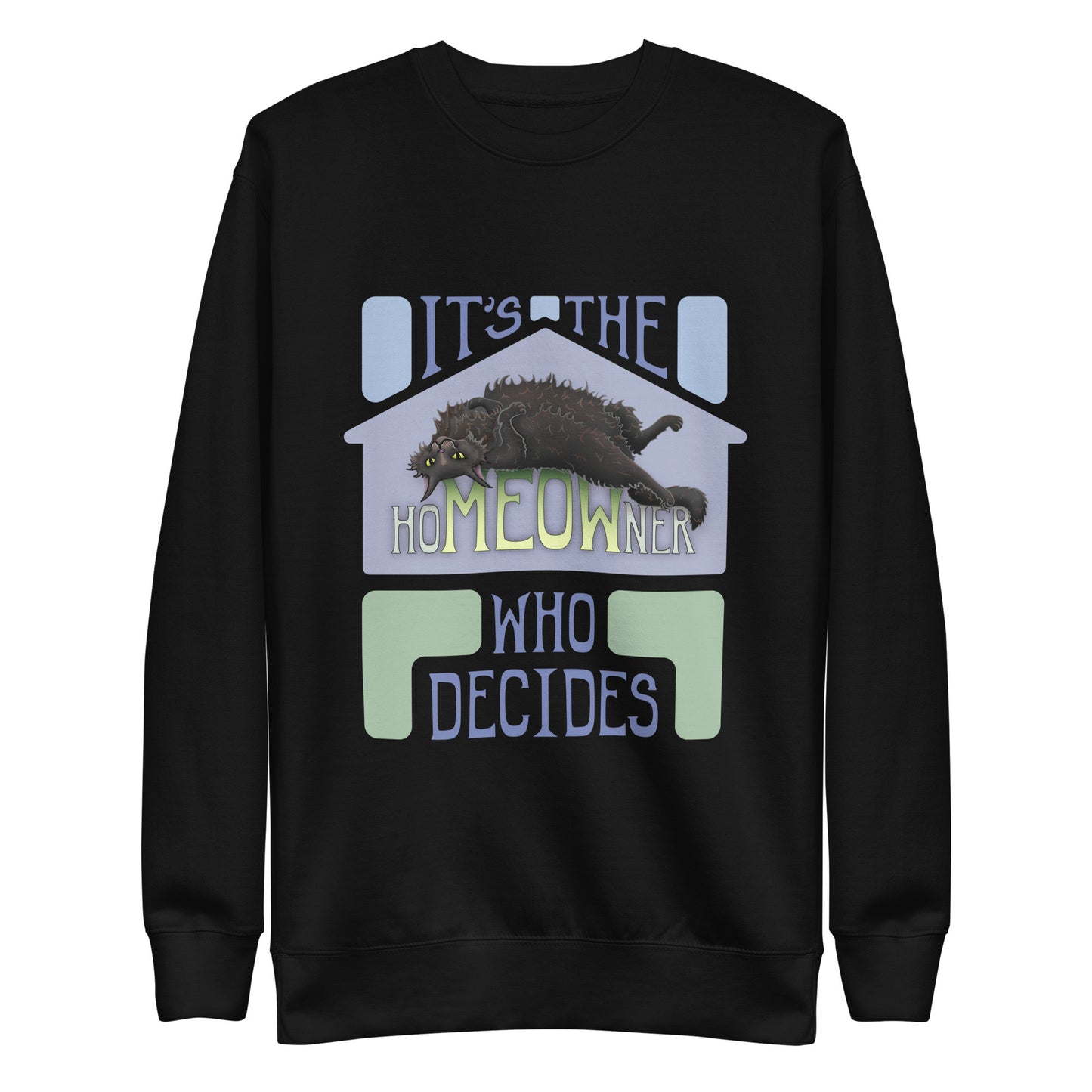 hoMEOWner - Unisex Premium Cotton Blend Sweatshirt, Long Hair Black Cat