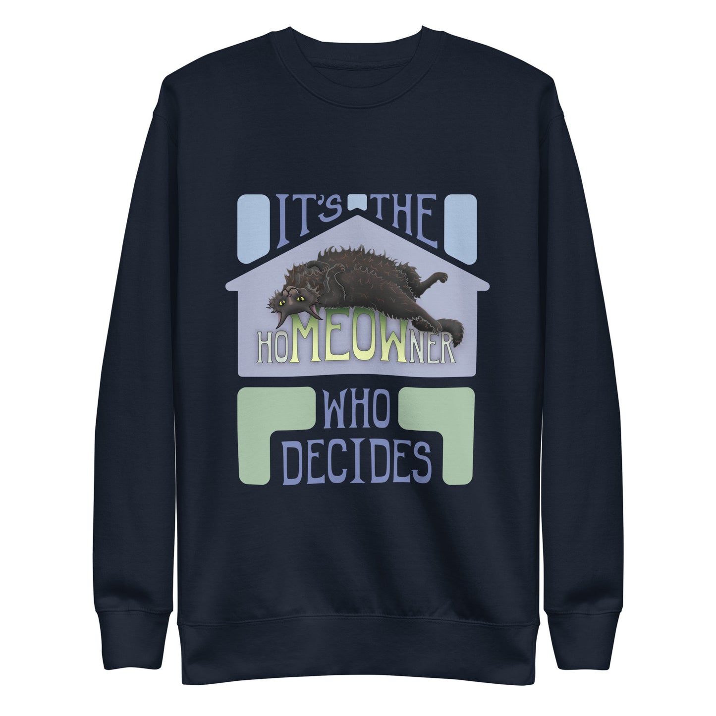 hoMEOWner - Unisex Premium Cotton Blend Sweatshirt, Long Hair Black Cat
