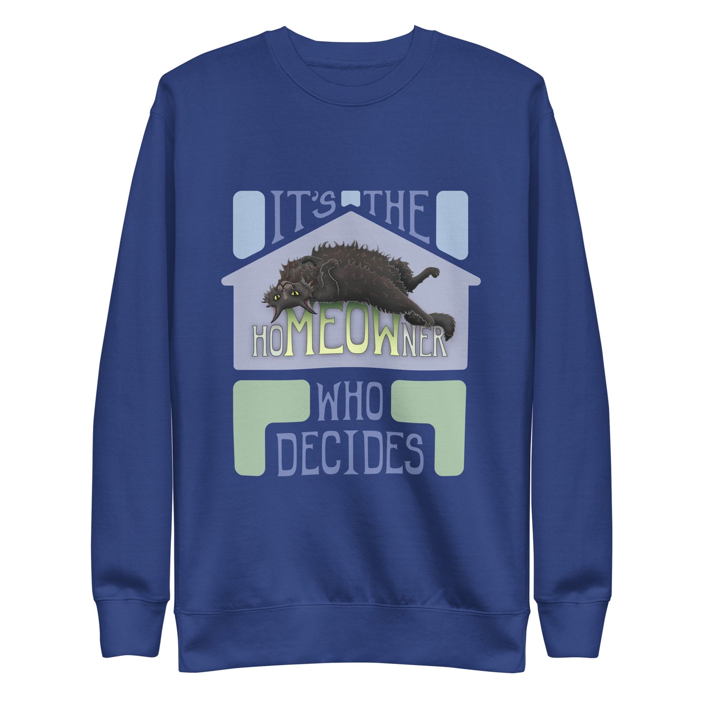 hoMEOWner - Unisex Premium Cotton Blend Sweatshirt, Long Hair Black Cat