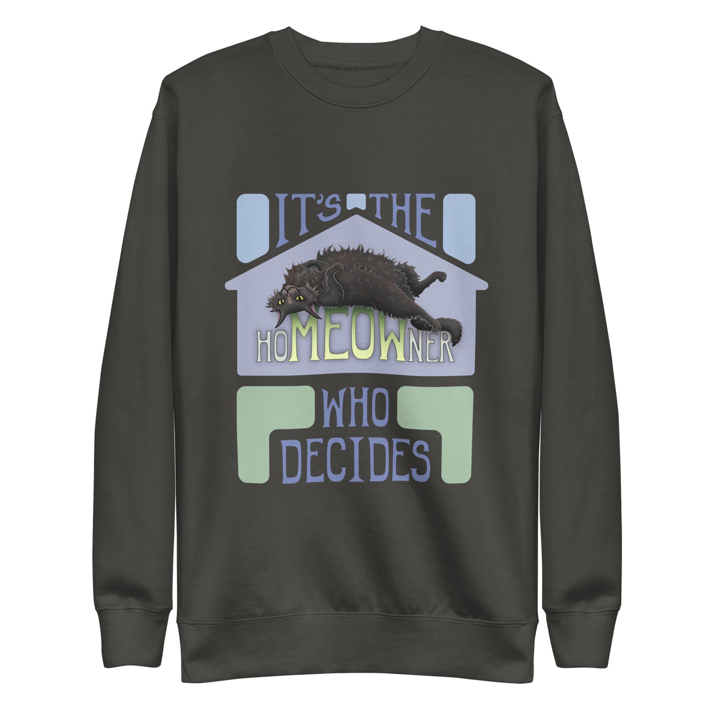 hoMEOWner - Unisex Premium Cotton Blend Sweatshirt, Long Hair Black Cat