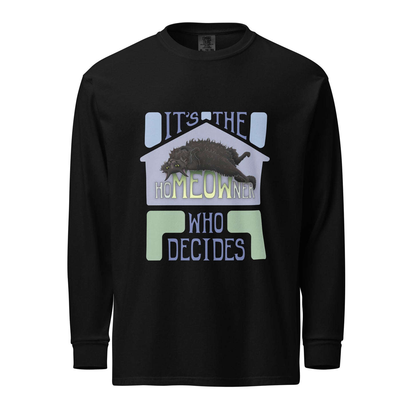 hoMEOWner - Unisex Long-Sleeve Heavyweight Cotton Shirt, Long Hair Black Cat