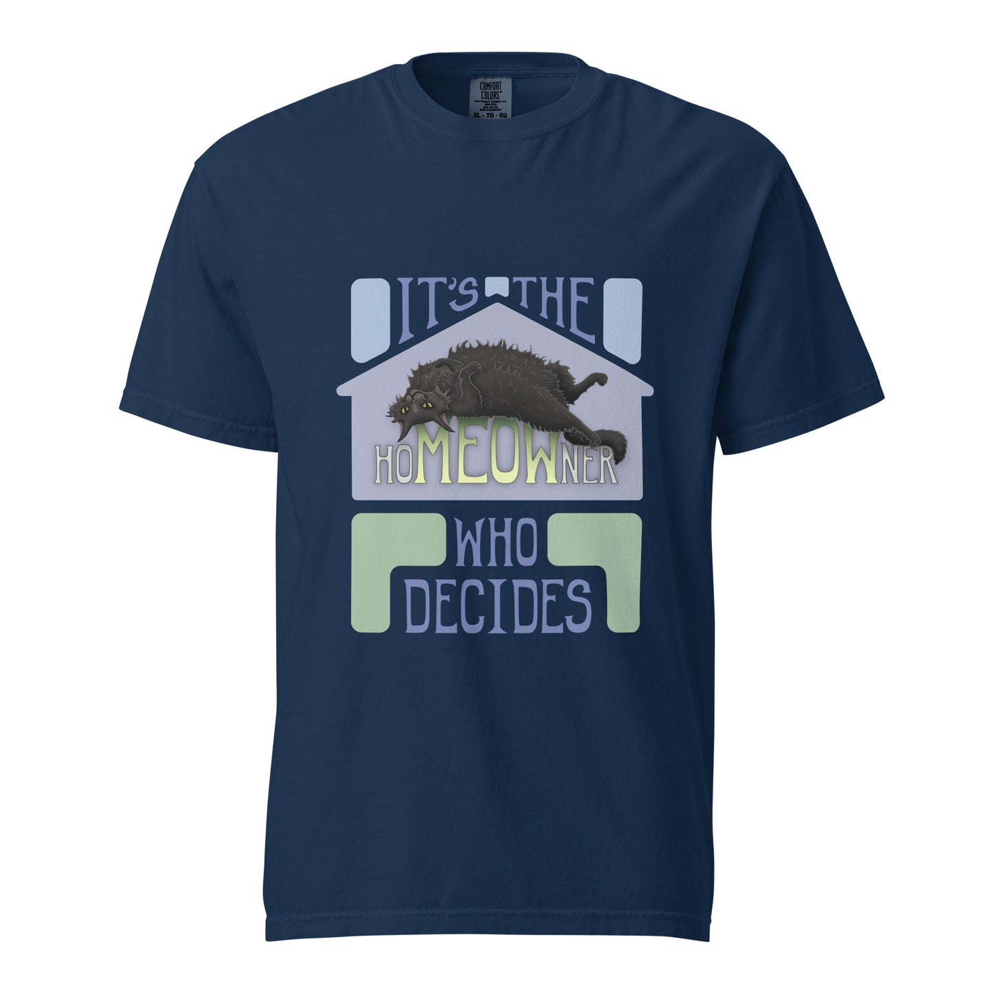 hoMEOWner - Unisex Heavyweight T-shirt, Long Hair Black Cat