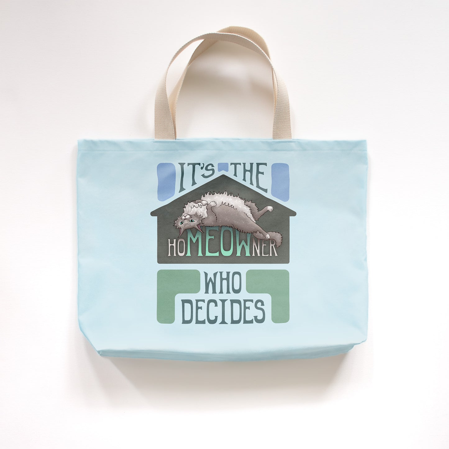 hoMEOWner - Large Cotton Tote - Long Hair Grey Cat