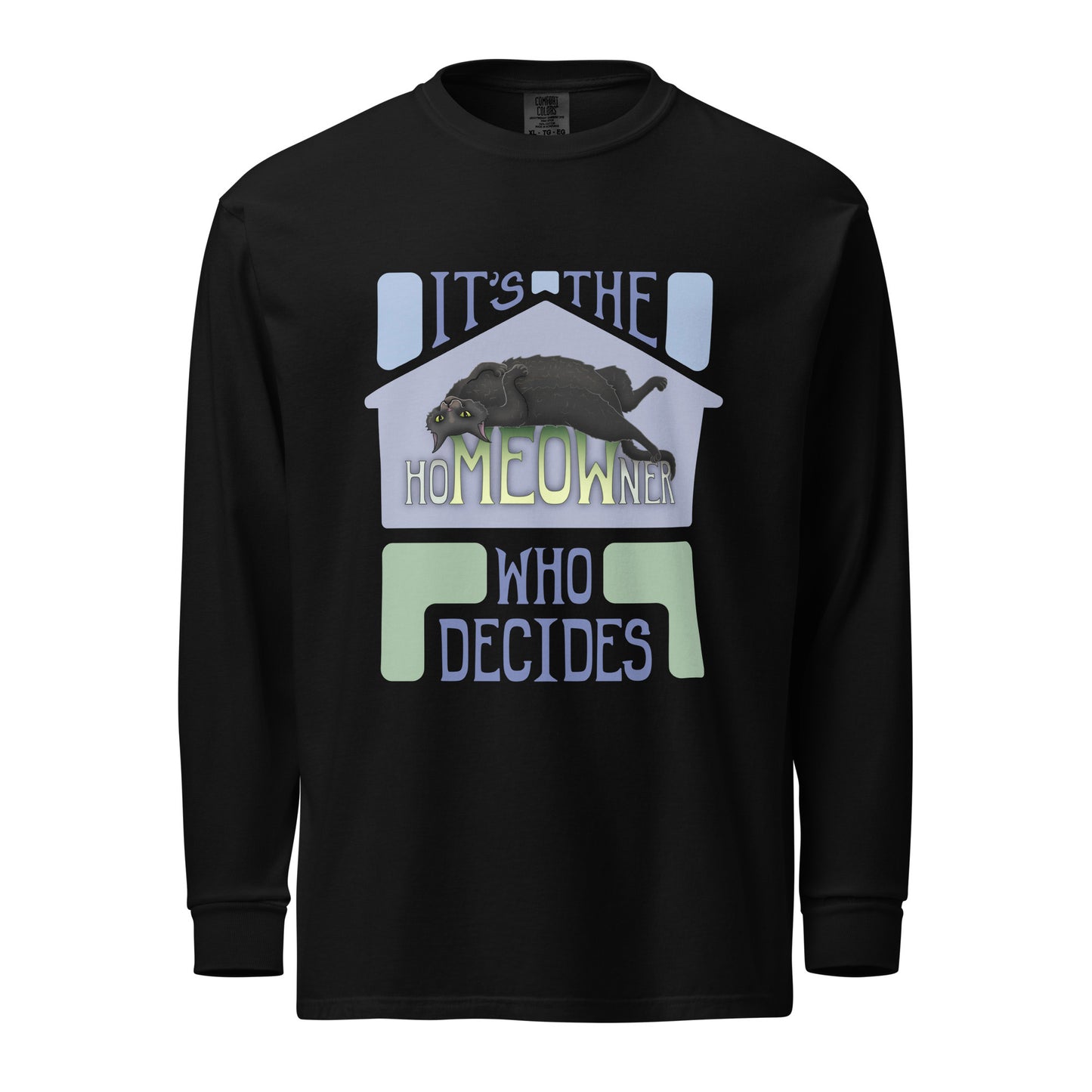 hoMEOWner - Unisex Long-Sleeve Heavyweight Cotton Shirt, Short Hair Black Cat