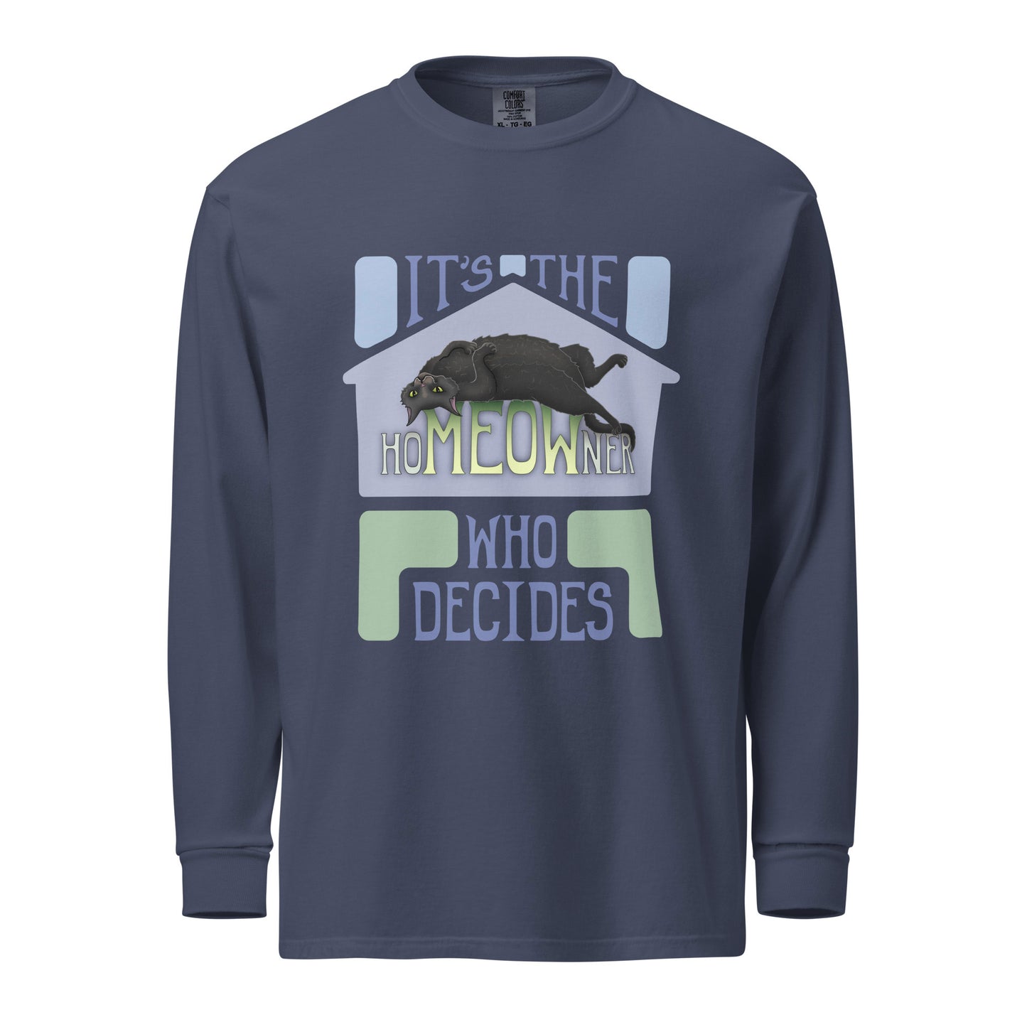 hoMEOWner - Unisex Long-Sleeve Heavyweight Cotton Shirt, Short Hair Black Cat