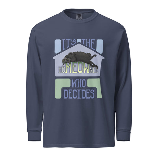hoMEOWner - Unisex Long-Sleeve Heavyweight Cotton Shirt, Short Hair Black Cat