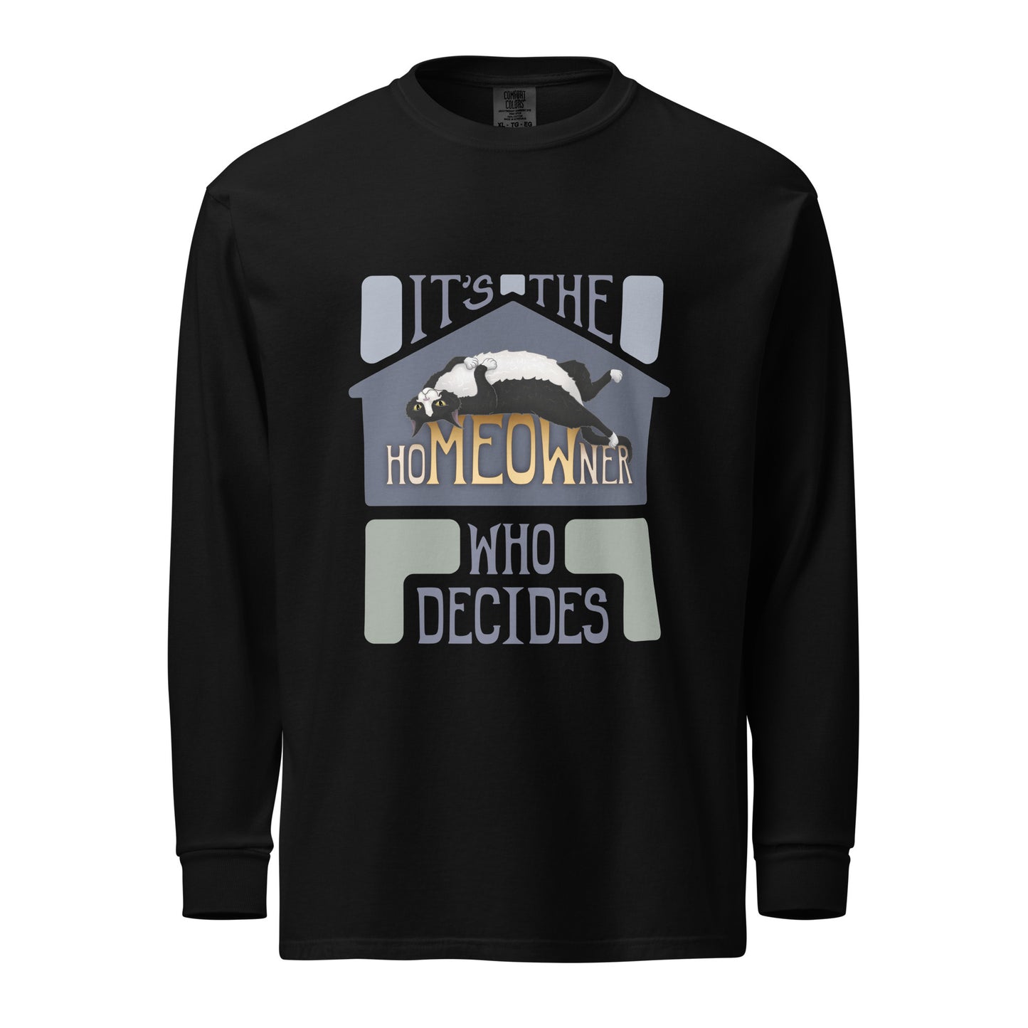 hoMEOWner - Unisex Long-Sleeve Heavyweight Cotton Shirt, Short Hair Tuxedo Cat
