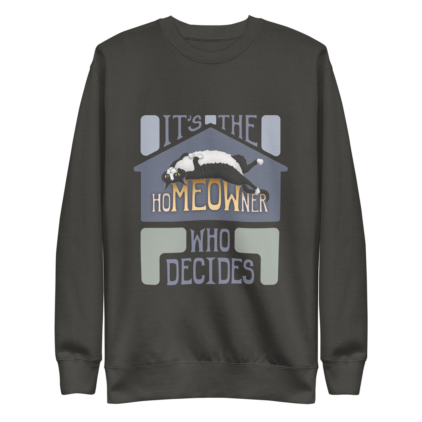 hoMEOWner - Unisex Premium Cotton Blend Sweatshirt, Short Hair Tuxedo Cat